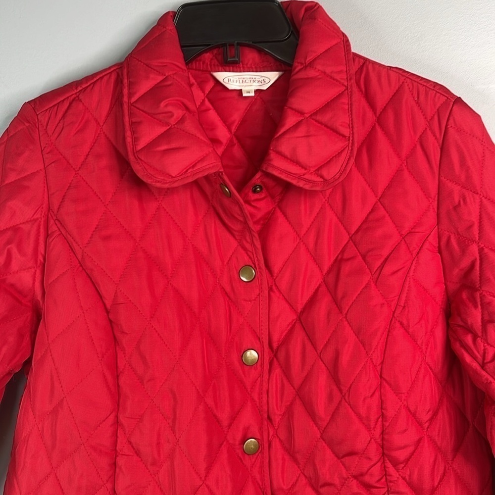 NORTHERN REFLECTIONS Quilted Barn Jacket Red Collar Snap Pockets Equestrian M - Picture 3 of 12